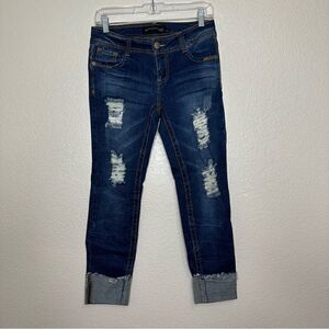 NWOT Rue 21 TwentyOne Black Distressed Cropped Jeans, Size 3/4